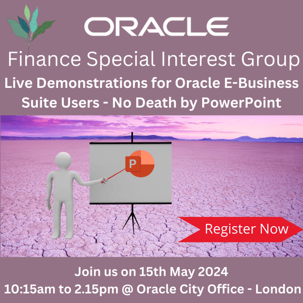Oracle Applications Unlimited is collaborating with Arcivate to run a Finance Special Interest Group  Join us on 15th May 2024 from 10:15 am to 2:15 pm