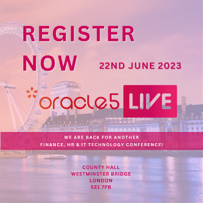 oracle5 LIVE 2023 Finance, HR & IT Technology conference. Oracle5: Live is back for 2023!  Join us in London where we'll showcase the latest Oracle ERP developments and industry updates exclusively for Finance, Accounting and HR professionals.