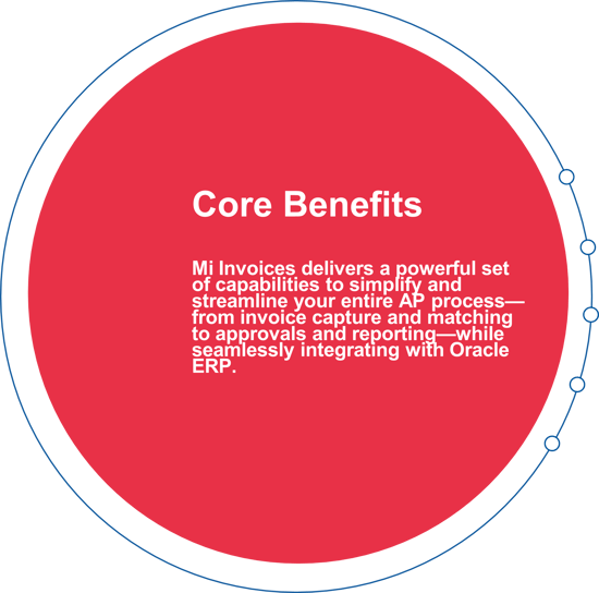 Mi Invoices delivers a powerful set of capabilities to simplify and streamline your entire AP process—from invoice capture and matching to approvals and reporting—while seamlessly integrating with Oracle ERP.